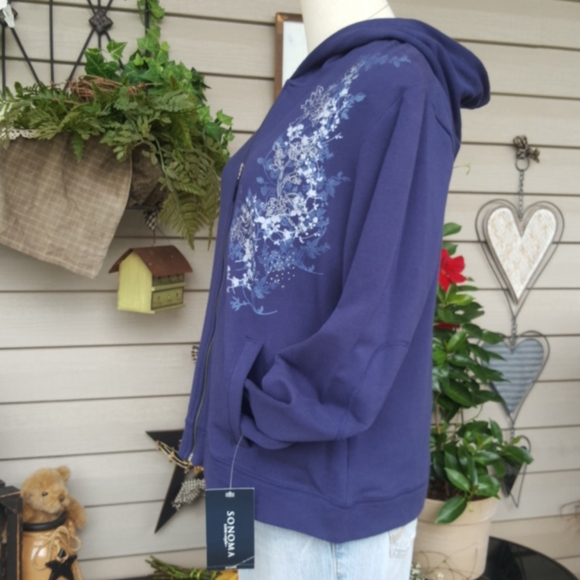 SONOMA ♡ Navy|White|Gray Embroidered | Embellished Floral L|S Hoodie Jacket PL - Picture 12 of 17